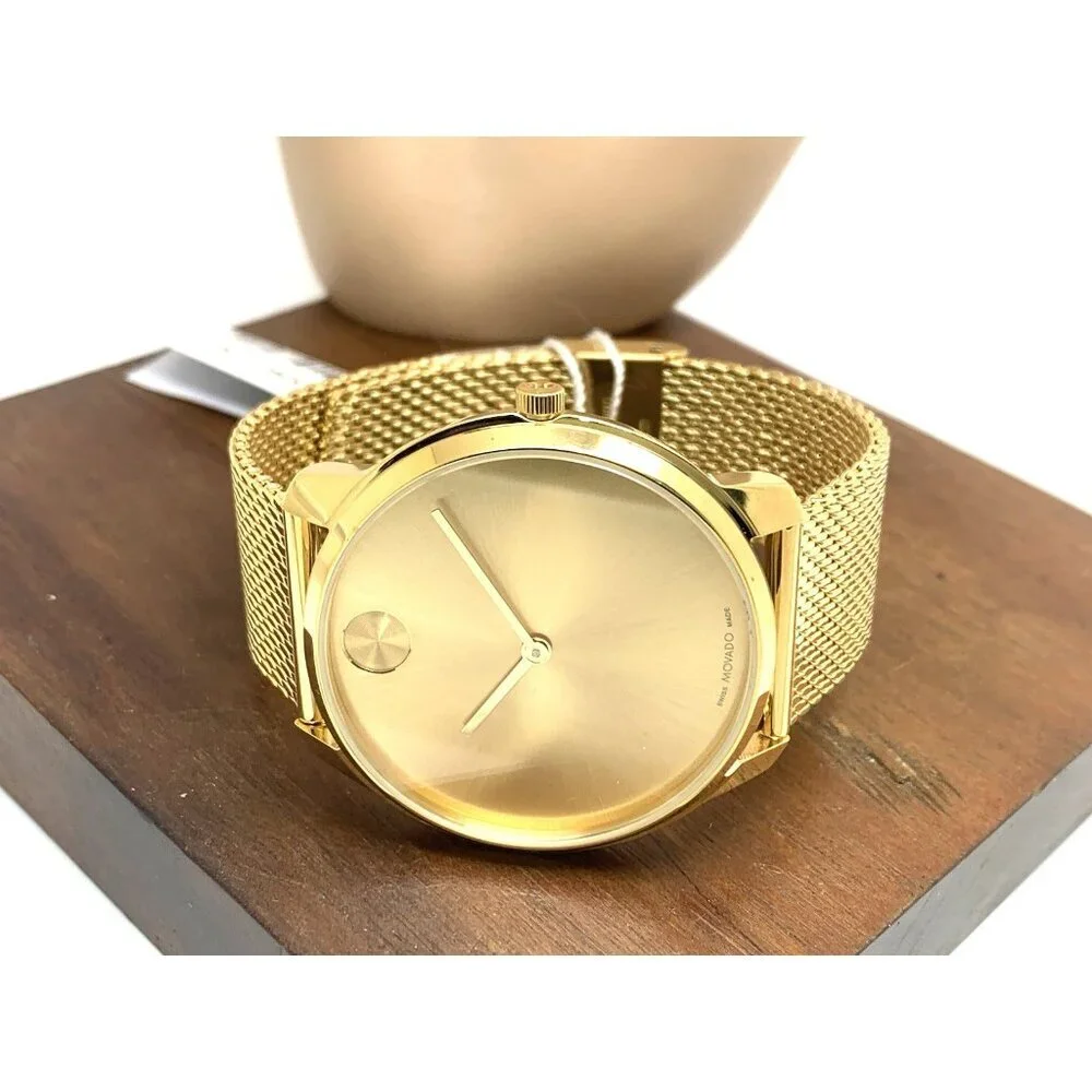 Movado Men's Watch 3600833 Bold Gold Dial Swiss Quartz Steel 42mm Mesh Band